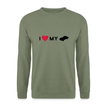 I love my car - Sweat-shirt Unisexe - vert militaire - Devant - Alina (178cm) & Michal (187cm)