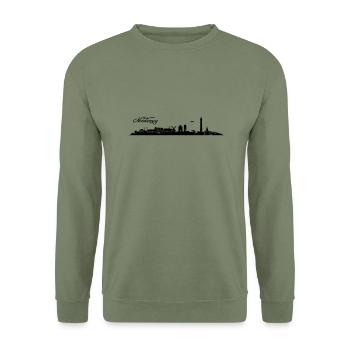 Norderneyer Skyline - Unisex Pullover - Armeegrün - Vorne - Alina (178cm) & Michal (187cm)