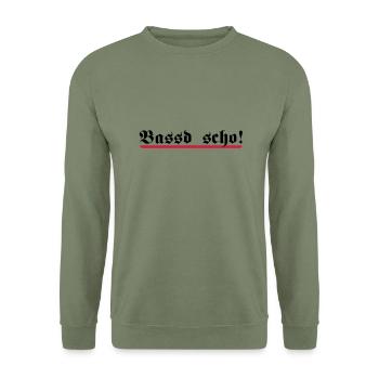 Bassd scho, 2fb - Unisex Pullover - Armeegrün - Vorne - Alina (178cm) & Michal (187cm)