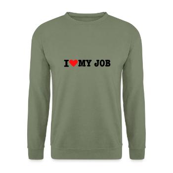 J'aime moi Job - Travail - Sweat-shirt Unisexe - vert militaire - Devant - Alina (178cm) & Michal (187cm)