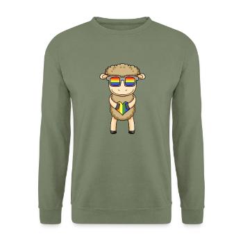 LGBT Animal Sheep Rainbow Domestic Sheep - Unisex Sweatshirt - army green - Front - Alina (178cm) & Michal (187cm)
