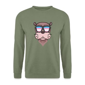 Transgender Transsexuell Seelöwe Geschenk - Unisex Pullover - Armeegrün - Vorne - Alina (178cm) & Michal (187cm)