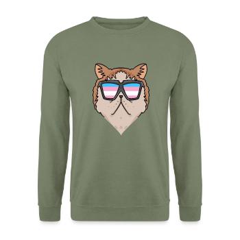 Transgender Transsexuell Exotische Kurzhaarkatze - Unisex Pullover - Armeegrün - Vorne - Alina (178cm) & Michal (187cm)