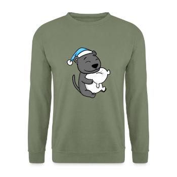 cute black panther with pillow and sleeping cap - Unisex Sweatshirt - army green - Front - Alina (178cm) & Michal (187cm)