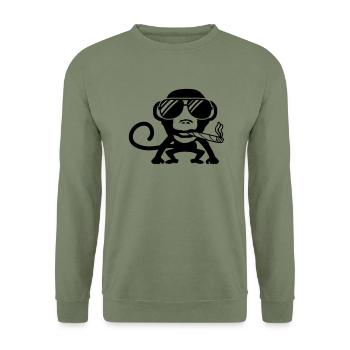 monkey_smoking_weed__f1 - Unisex sweater - militærgrøn - Foran - Alina (178cm) & Michal (187cm)