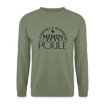 Maman Poule - Sweat-shirt Unisexe - vert militaire - Devant - Alina (178cm) & Michal (187cm)