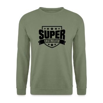 Super Ersthelfer - Unisex Pullover - Armeegrün - Vorne - Alina (178cm) & Michal (187cm)