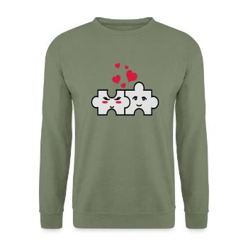 Puzzle-Paar - Unisex Pullover - Armeegrün - Vorne - Alina (178cm) & Michal (187cm)