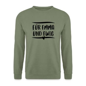 FÜR EMMA UND EWIG - Unisex Pullover - Armeegrün - Vorne - Alina (178cm) & Michal (187cm)