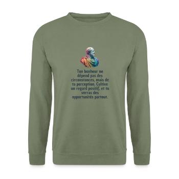 T-shirts Stoïcisme : L'inspiration à portée de soi - Sweat-shirt Unisexe - vert militaire - Devant - Alina (178cm) & Michal (187cm)