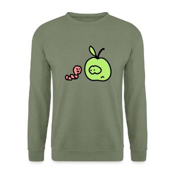 Apfel + Wurm 3 - Unisex Pullover - Armeegrün - Vorne - Alina (178cm) & Michal (187cm)