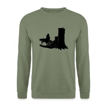 anzeige_amBaum_cb - Unisex Pullover - Armeegrün - Vorne - Alina (178cm) & Michal (187cm)