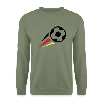 Fußball mit Streifen Deutschland - Unisex Pullover - Armeegrün - Vorne - Alina (178cm) & Michal (187cm)