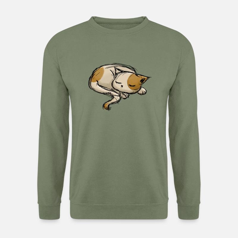 Schlafende Katze Strich zeichnung - Unisex Pullover - Armeegrün