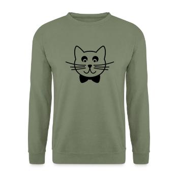 Katze mit Fliege Outline - Unisex Pullover - Armeegrün - Vorne - Alina (178cm) & Michal (187cm)