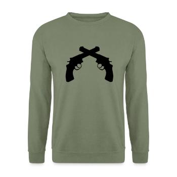 Crossed Revolvers Guns - Unisex Pullover - Armeegrün - Vorne - Alina (178cm) & Michal (187cm)
