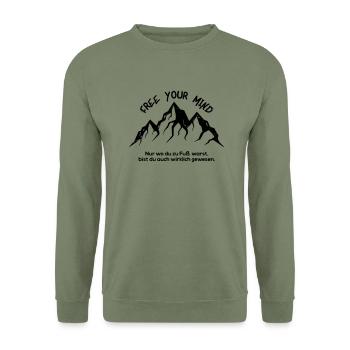 Free your mind - Wandern Berge Alpen Track - Unisex Pullover - Armeegrün - Vorne - Alina (178cm) & Michal (187cm)