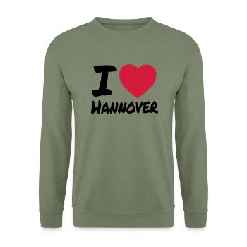 I Love Hannover - Unisex Pullover - Armeegrün - Vorne - Alina (178cm) & Michal (187cm)