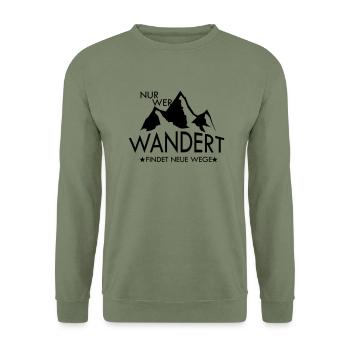 nur wer wandert findet neue wege3 - Unisex Pullover - Armeegrün - Vorne - Alina (178cm) & Michal (187cm)