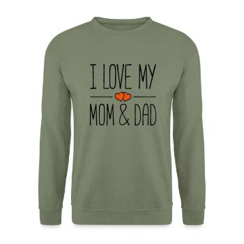 mom and dad i love - Unisex Pullover - Armeegrün - Vorne - Alina (178cm) & Michal (187cm)