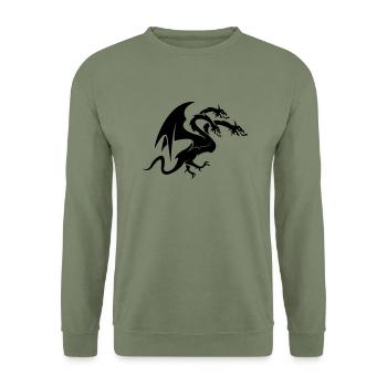 Dragon 3 Head - Unisex Sweatshirt - army green - Front - Alina (178cm) & Michal (187cm)