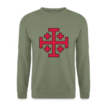 Jerusalem Cross - Unisex Sweatshirt - army green - Front - Alina (178cm) & Michal (187cm)