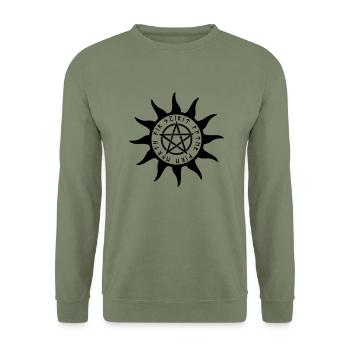 Pentagram Rune - Sweat-shirt Unisexe - vert militaire - Devant - Alina (178cm) & Michal (187cm)