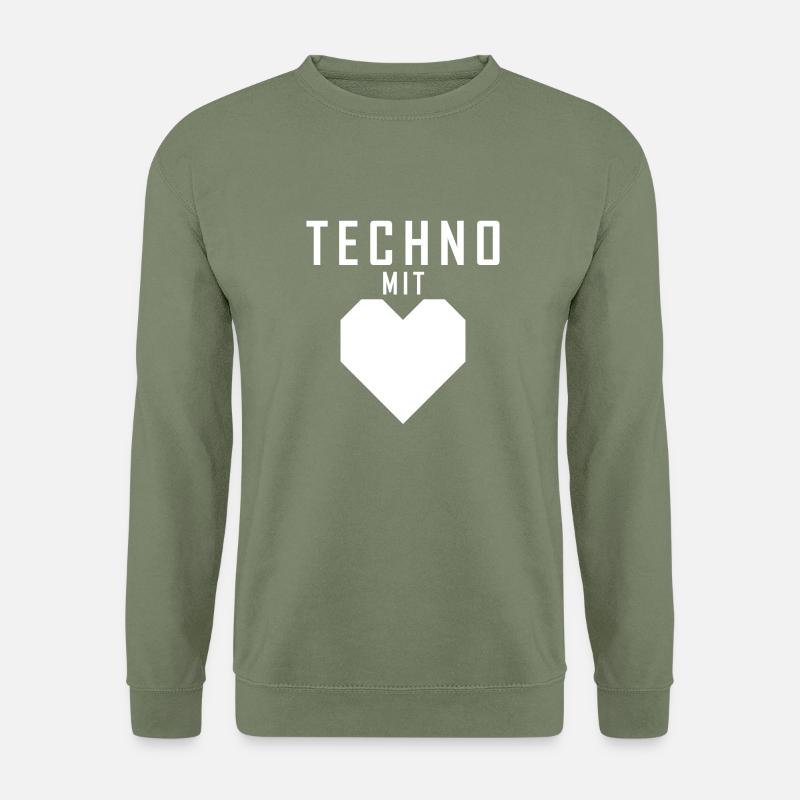 Techno mit Herz weiß - Unisex Pullover - Armeegrün