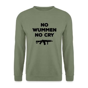 no wummen no cry Frieden Peace Statement Pazifist - Unisex Pullover - Armeegrün - Vorne - Alina (178cm) & Michal (187cm)
