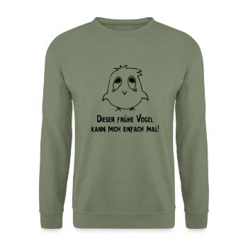 Dieser frühe Vogel kann mich mal lustiges Geschenk - Unisex Pullover - Armeegrün - Vorne - Alina (178cm) & Michal (187cm)