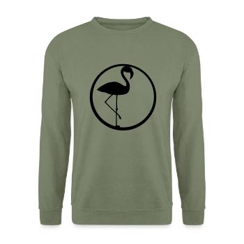 schwarz kreis rund logo silhouette umriss flamingo - Unisex Pullover - Armeegrün - Vorne - Alina (178cm) & Michal (187cm)