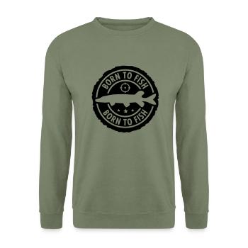 born_to_fish1___f1 - Sweat-shirt Unisexe - vert militaire - Devant - Alina (178cm) & Michal (187cm)