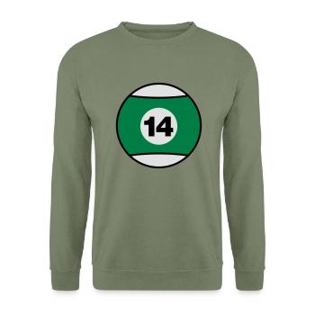 Billardkugel No 14 - grün - V3 - Unisex Pullover - Armeegrün - Vorne - Alina (178cm) & Michal (187cm)