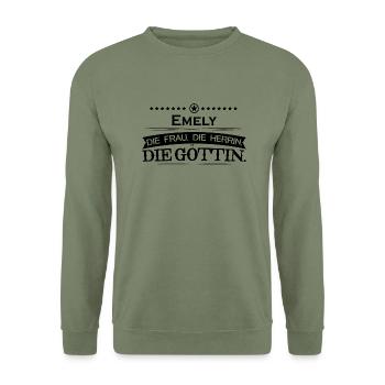 geburtstag legende göttin Emely - Unisex Pullover - Armeegrün - Vorne - Alina (178cm) & Michal (187cm)