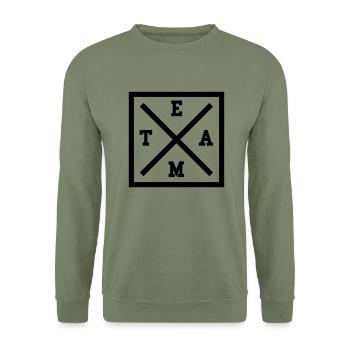 TEAM x LOGO - Unisex Pullover - Armeegrün - Vorne - Alina (178cm) & Michal (187cm)