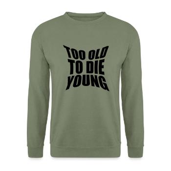 Too old Logo - Unisex Pullover - Armeegrün - Vorne - Alina (178cm) & Michal (187cm)