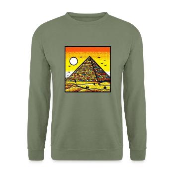 Art des pyramides vif - Hommage coloré à l’ancien Eg - Sweat-shirt Unisexe - vert militaire - Devant - Alina (178cm) & Michal (187cm)