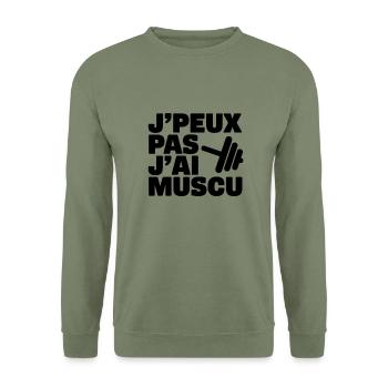 musculation, muscu, sport - Sweat-shirt Unisexe - vert militaire - Devant - Alina (178cm) & Michal (187cm)