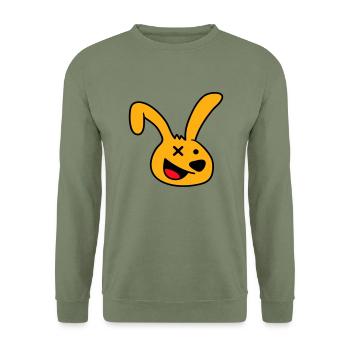 Hase verrückt wahnsinnig lachen komisch verwirrt - Unisex Pullover - Armeegrün - Vorne - Alina (178cm) & Michal (187cm)