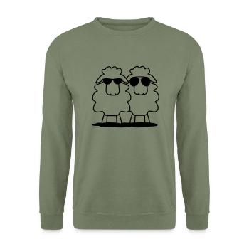 Schaf Duo - Unisex Pullover - Armeegrün - Vorne - Alina (178cm) & Michal (187cm)