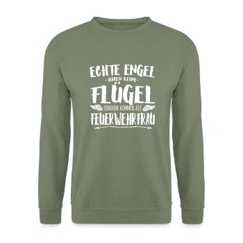 Feuerwehrfrau Tshirt-Engel - Unisex Pullover - Armeegrün - Vorne - Alina (178cm) & Michal (187cm)