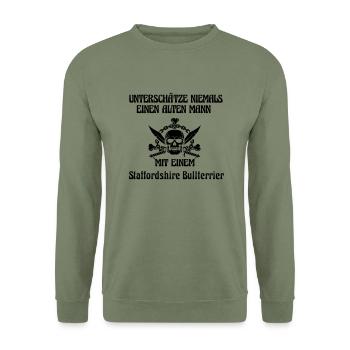 Staffordshire Bullterrier - Unisex Pullover - Armeegrün - Vorne - Alina (178cm) & Michal (187cm)