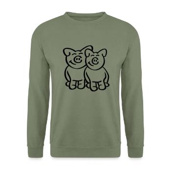 Cute Pigs - Unisex Pullover - Armeegrün - Vorne - Alina (178cm) & Michal (187cm)