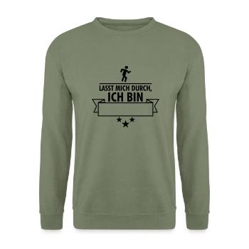 Lasst mich durch, ich bin (dein Text, dein Beruf) - Unisex Pullover - Armeegrün - Vorne - Alina (178cm) & Michal (187cm)