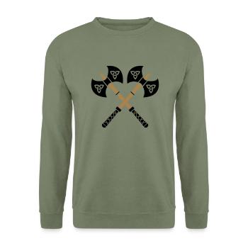 wikinger_aexte_02 - Unisex Pullover - Armeegrün - Vorne - Alina (178cm) & Michal (187cm)