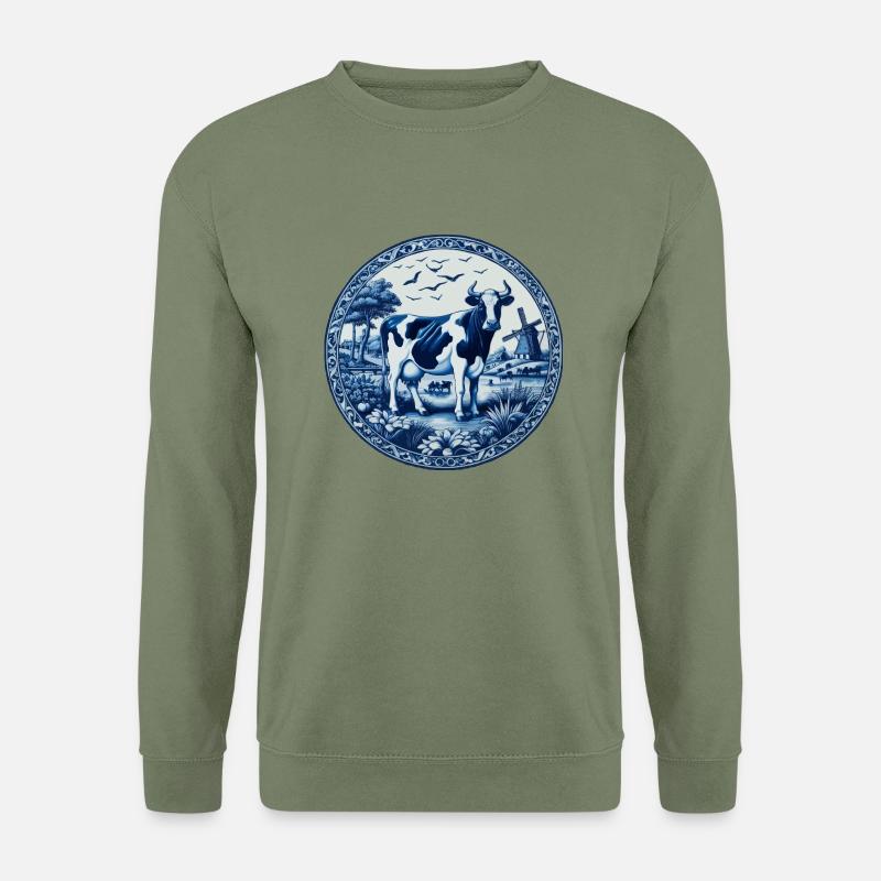 Niebieska krowa z Delft - Bluza unisex - wojskowa zieleń