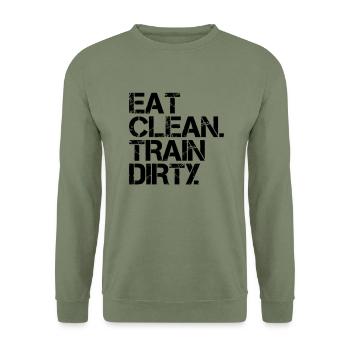 Eat Clean Train Dirty - Sweat-shirt Unisexe - vert militaire - Devant - Alina (178cm) & Michal (187cm)
