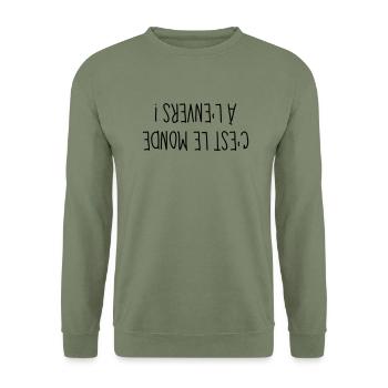 A l'Envers - Citation - Humour - Comique - Fun - Sweat-shirt Unisexe - vert militaire - Devant - Alina (178cm) & Michal (187cm)