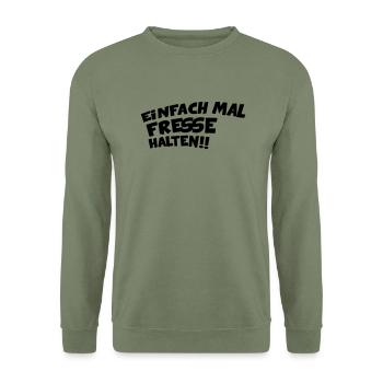 EINFACH MAL DIE FRESSE HALTEN - Unisex Pullover - Armeegrün - Vorne - Alina (178cm) & Michal (187cm)