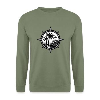Kompass Palmen Ozean - Unisex Pullover - Armeegrün - Vorne - Alina (178cm) & Michal (187cm)